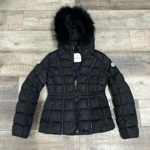 Moncler Black Puffer Jacket with Fur Trim